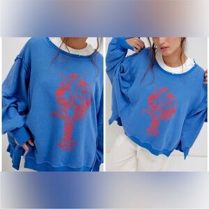 NWT Free People We The Free Graphic Camden Sweatshirt - lobster combo - L